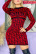 Red Street Letter Patchwork O Neck One Step Skirt Dresses