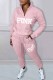 Pink Casual Print Letter Zipper Collar Long Sleeve Two Pieces