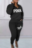 Red Casual Print Letter Zipper Collar Long Sleeve Two Pieces