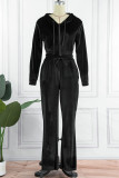 Pink Casual Solid Patchwork Zipper Hooded Collar Long Sleeve Two Pieces