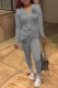 Grey Casual Print Letter Hooded Collar Long Sleeve Two Pieces