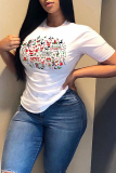 Red Street Cute Print Santa Claus Patchwork O Neck T-Shirts