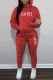 Red Street Print Letter Hooded Collar Long Sleeve Two Pieces