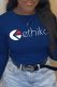 Navy Blue Street Basis Print Patchwork Letter O Neck Tops