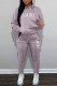 Silver Gray Street Print Letter Hooded Collar Long Sleeve Two Pieces