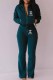 Green Casual Print Letter Zipper Collar Long Sleeve Two Pieces