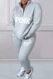 Red Casual Print Letter Zipper Collar Long Sleeve Two Pieces