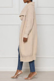 Apricot Casual Solid Patchwork Cardigan Collar Outerwear