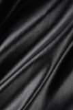 Black Sexy Solid Bandage Patchwork Buckle Turndown Collar Straight Dresses