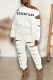 White Street Print Ripped Letter Oblique Collar Long Sleeve Two Pieces