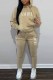 Khaki Street Print Letter Hooded Collar Long Sleeve Two Pieces