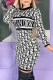 Black Street Letter Patchwork O Neck One Step Skirt Dresses