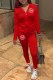 Red Casual Print Letter Hooded Collar Long Sleeve Two Pieces