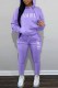 Purple Street Print Letter Hooded Collar Long Sleeve Two Pieces