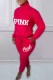 Red Casual Print Letter Zipper Collar Long Sleeve Two Pieces