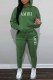 Green Street Print Letter Hooded Collar Long Sleeve Two Pieces