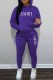 Dark Purple Street Print Letter Hooded Collar Long Sleeve Two Pieces