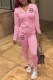 Pink Casual Print Letter Hooded Collar Long Sleeve Two Pieces