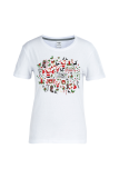 Red Street Cute Print Santa Claus Patchwork O Neck T-Shirts