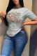 Grey Street Cute Print Santa Claus Patchwork O Neck T-Shirts