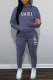 Navy Blue Street Print Letter Hooded Collar Long Sleeve Two Pieces