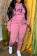 Pink Casual Print Patchwork Hooded Collar Long Sleeve Two Pieces
