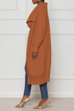 Light Brown Casual Solid Patchwork Cardigan Collar Outerwear