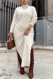 Apricot Casual Slit Mandarin Collar Dresses