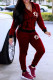 Red Casual Print Patchwork Zipper Hooded Collar Long Sleeve Two Pieces