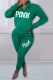Green Casual Print Letter Zipper Collar Long Sleeve Two Pieces