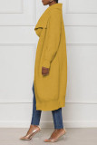 Yellow Casual Solid Patchwork Cardigan Collar Outerwear