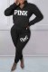 Black Casual Print Letter Zipper Collar Long Sleeve Two Pieces