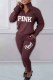 Dark Brown Casual Print Letter Zipper Collar Long Sleeve Two Pieces