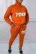 Tangerine Red Casual Print Letter Zipper Collar Long Sleeve Two Pieces