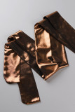 Rose Gold Sexy Solid Patchwork V Neck Skinny Jumpsuits