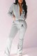 Grey Casual Print Letter Zipper Collar Long Sleeve Two Pieces