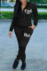 Black Casual Print Patchwork Zipper Hooded Collar Long Sleeve Two Pieces