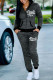 Grey Casual Print Patchwork Zipper Hooded Collar Long Sleeve Two Pieces