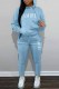 Sky Blue Street Print Letter Hooded Collar Long Sleeve Two Pieces