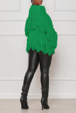 Green Casual Solid Tassel Patchwork Cardigan Collar Outerwear
