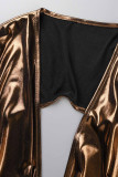 Rose Gold Sexy Solid Patchwork V Neck Skinny Jumpsuits