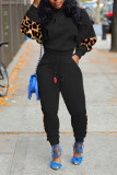 Black khaki Casual Color Lump Print Leopard Patchwork Printing O Neck Long Sleeve Two Pieces