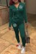Ink Green Casual Print Letter Hooded Collar Long Sleeve Two Pieces