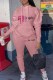Pink Street Print Letter Hooded Collar Long Sleeve Two Pieces