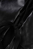 Black Sexy Solid Bandage Patchwork Buckle Turndown Collar Straight Dresses