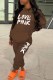 Coffee Casual Print Letter Hooded Collar Long Sleeve Two Pieces