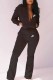 Black Casual Print Patchwork Zipper Collar Long Sleeve Two Pieces