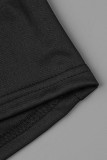 Black Casual Solid Bandage Patchwork V Neck Straight Jumpsuits