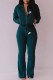 Green Casual Print Patchwork Zipper Collar Long Sleeve Two Pieces