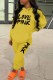 Yellow Casual Print Letter Hooded Collar Long Sleeve Two Pieces
